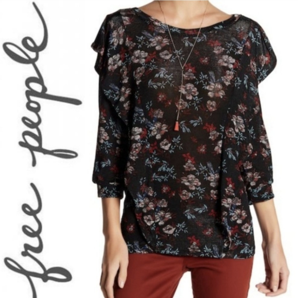 Free People Dock Street Top-Black Floral-Medium